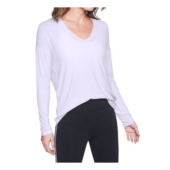 Athleta Cloudlight Light Purple Long Sleeve V-Neck Relaxed Modal Top Size Large - Picture 1 of 8